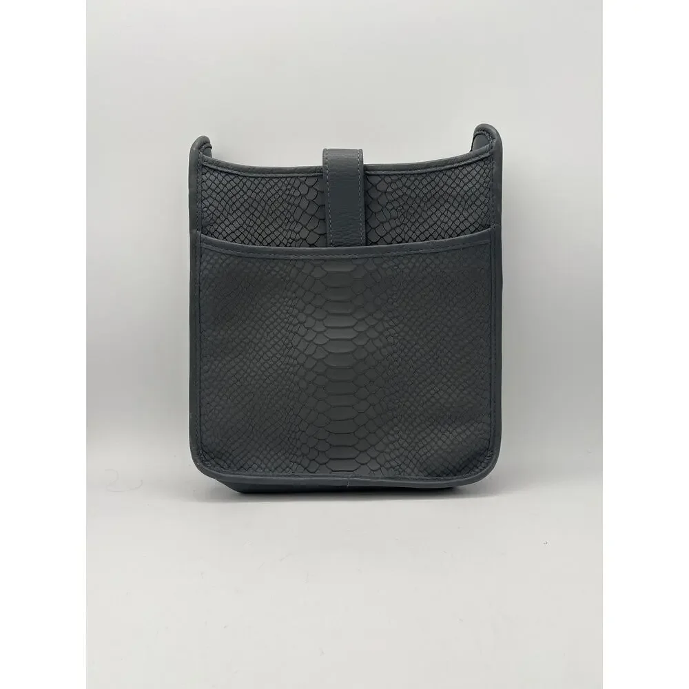 Women’s Gigi New York Gray Leather Crossbody Purse w/ Snakeskin Pattern